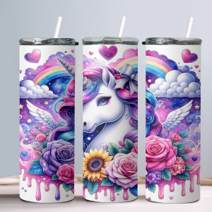 Floral Unicorn (Design 8) - 20oz Straight Tumbler w/ Straw
