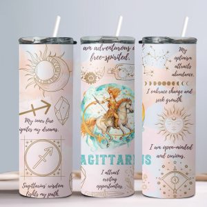 Sagittarius (Affirmation Design) - 20oz Straight Tumbler w/ Straw