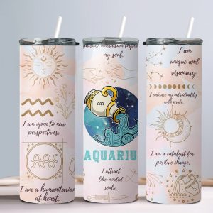 Aquarius (Affirmation Design) - 20oz Straight Tumbler w/ Straw