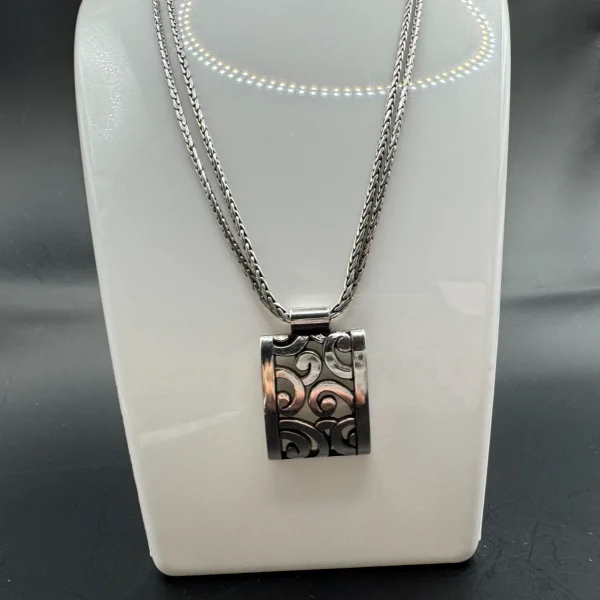 Vtg BRIGHTON Deco Lace Silver Plate Reversible 2-Strand Necklace