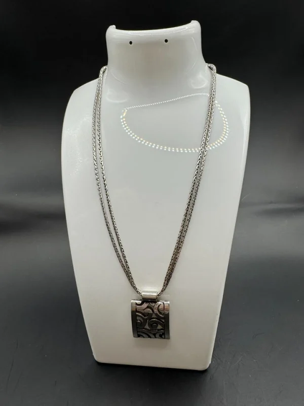 Vtg BRIGHTON Deco Lace Silver Plate Reversible 2-Strand Necklace
