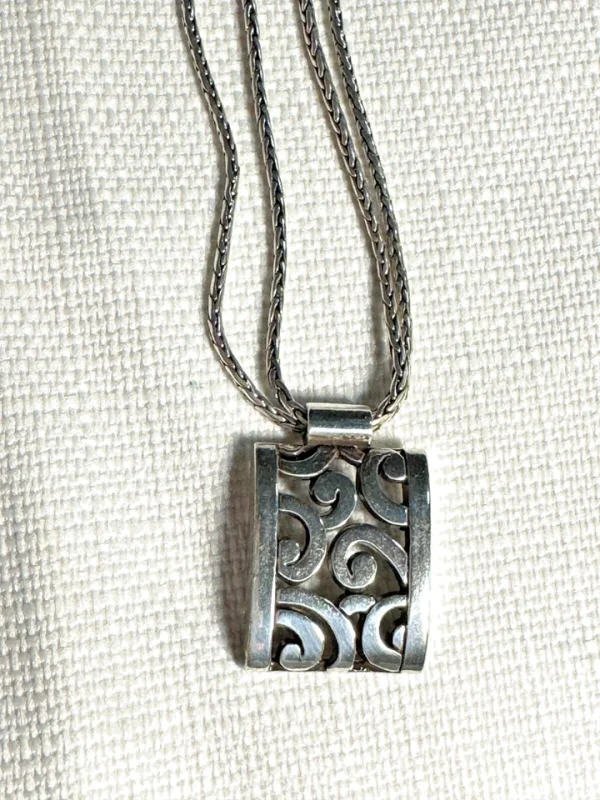 Vtg BRIGHTON Deco Lace Silver Plate Reversible 2-Strand Necklace