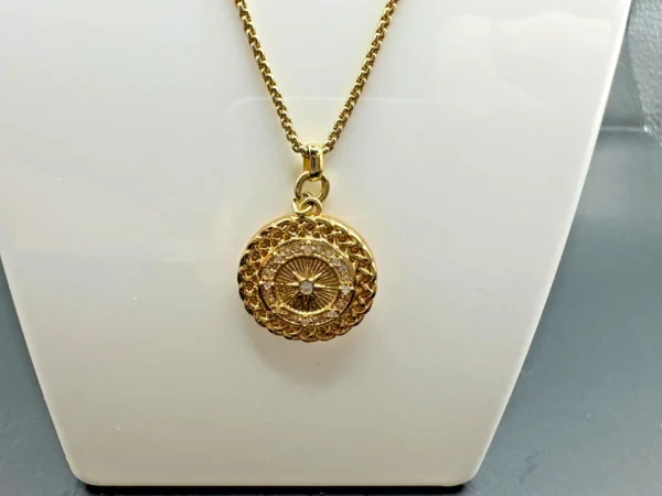 EXPRESS Double Strand 16" Necklace Medallion Circle Ring Goldtone