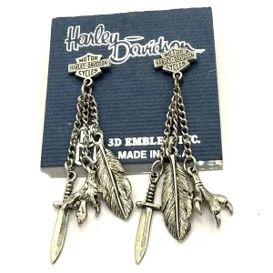 Harley Davidson Silver Tone Feather Dagger & Claw Pierced Earrings