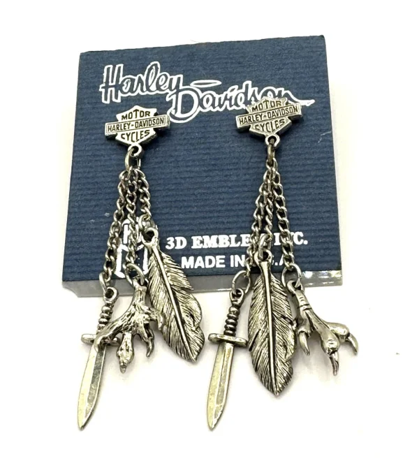Harley Davidson Silver Tone Feather Dagger & Claw Pierced Earrings