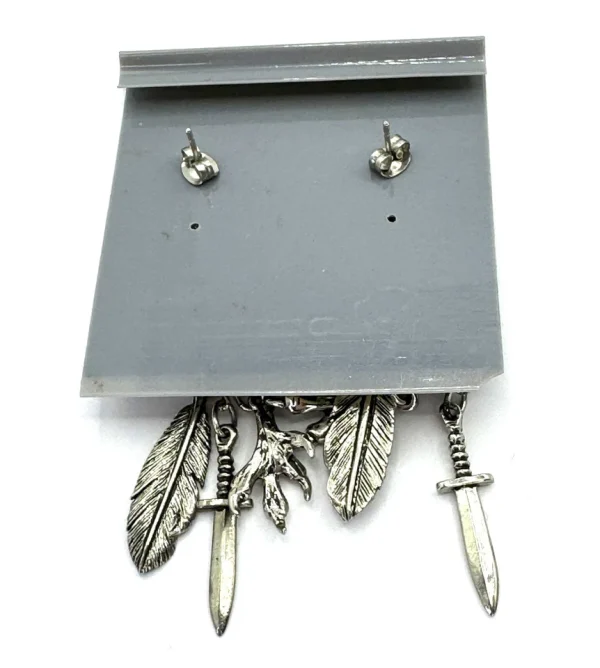 Harley Davidson Silver Tone Feather Dagger & Claw Pierced Earrings