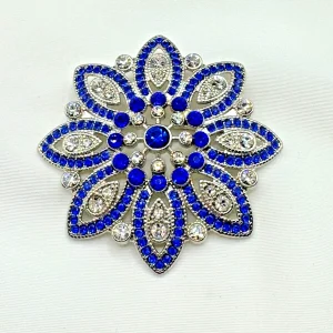 Vtg Monet Blue & Clear Rhinestone Flower Brooch Pin Vibrant Stunning