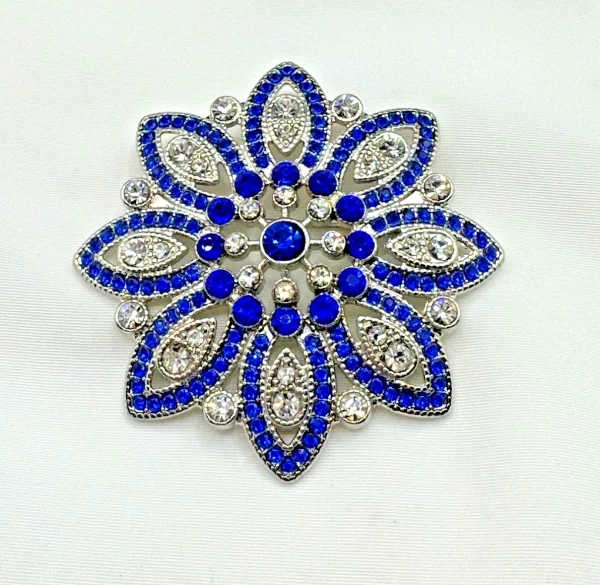 Vtg Monet Blue & Clear Rhinestone Flower Brooch Pin Vibrant Stunning