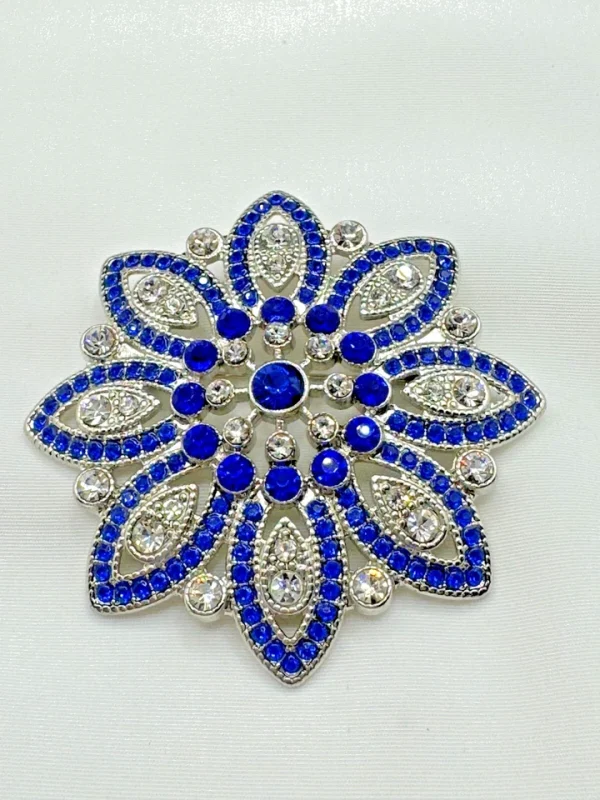 Vtg Monet Blue & Clear Rhinestone Flower Brooch Pin Vibrant Stunning