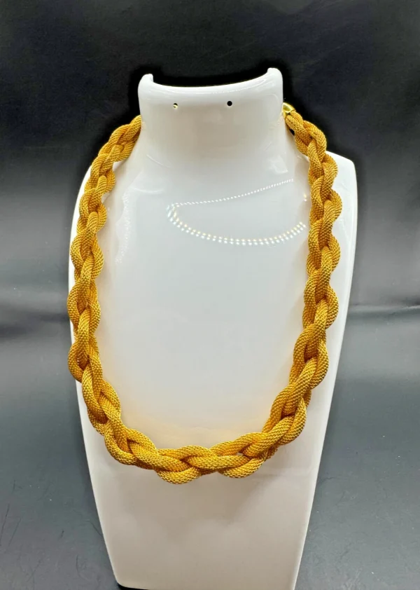 Vtg Monet Choker Mesh Braided 16" Statement Necklace Collar Gold Tone