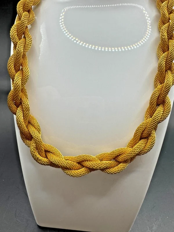 Vtg Monet Choker Mesh Braided 16" Statement Necklace Collar Gold Tone
