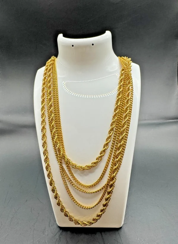 Vtg Monet Signed Gold Tone 5 Strand Chain Cascading 24" Necklace Box Clasp