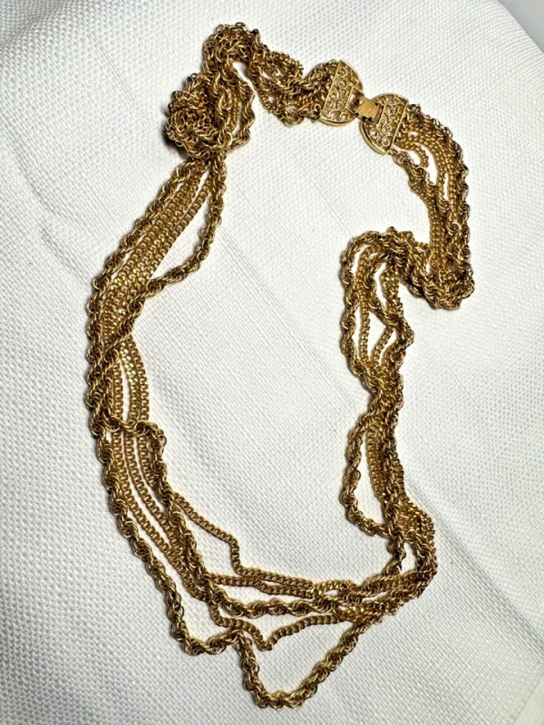Vtg Monet Signed Gold Tone 5 Strand Chain Cascading 24" Necklace Box Clasp