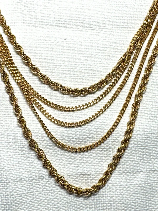 Vtg Monet Signed Gold Tone 5 Strand Chain Cascading 24" Necklace Box Clasp