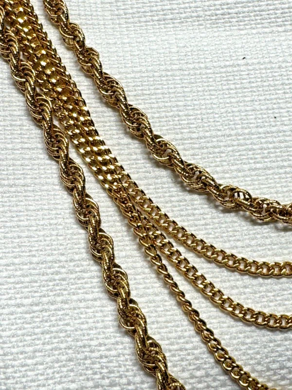 Vtg Monet Signed Gold Tone 5 Strand Chain Cascading 24" Necklace Box Clasp
