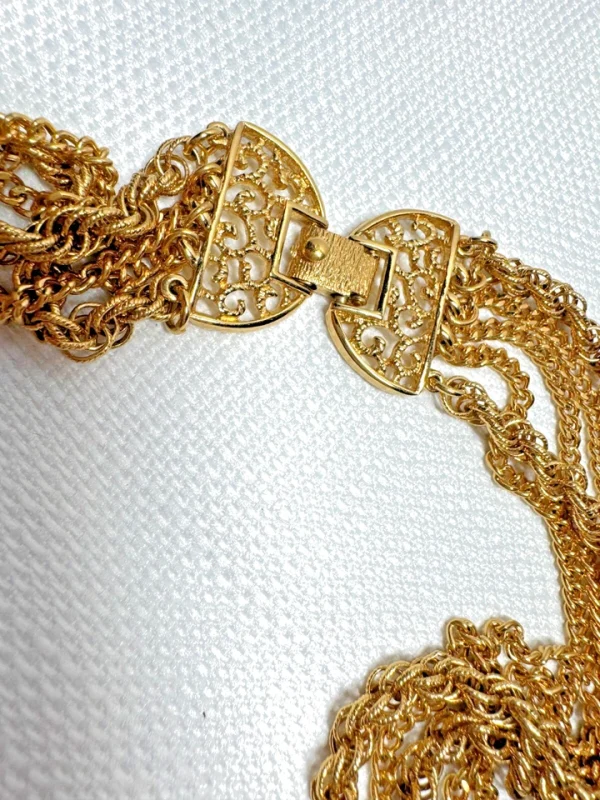 Vtg Monet Signed Gold Tone 5 Strand Chain Cascading 24" Necklace Box Clasp