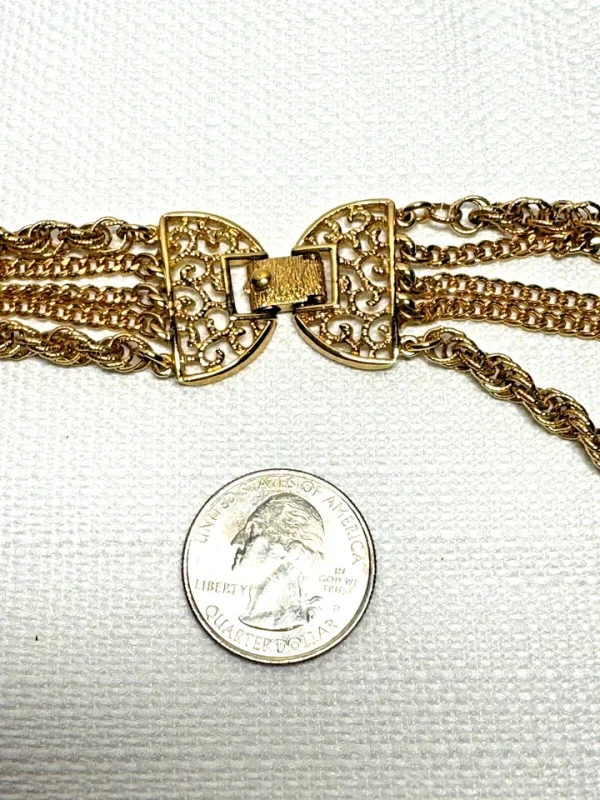 Vtg Monet Signed Gold Tone 5 Strand Chain Cascading 24" Necklace Box Clasp