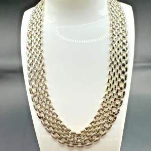 Vtg NAPIER 16" Silver Tone 7 Row Brick Link Chain Collar Necklace 3/4" Wide
