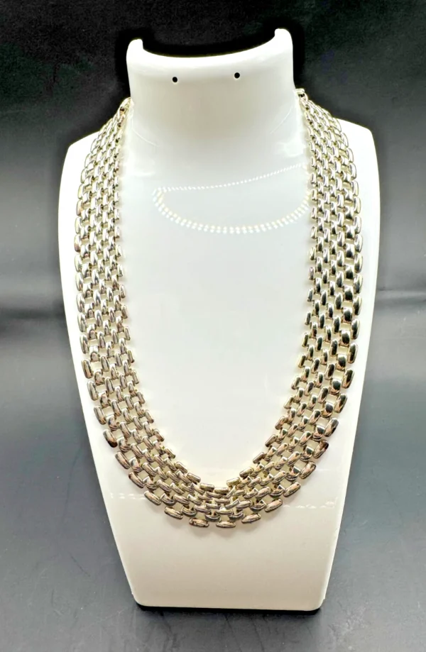 Vtg NAPIER 16" Silver Tone 7 Row Brick Link Chain Collar Necklace 3/4" Wide