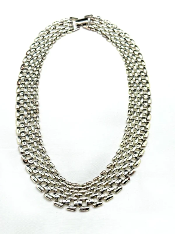 Vtg NAPIER 16" Silver Tone 7 Row Brick Link Chain Collar Necklace 3/4" Wide