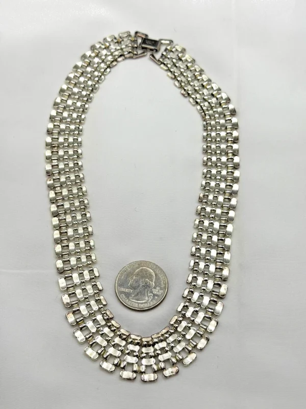 Vtg NAPIER 16" Silver Tone 7 Row Brick Link Chain Collar Necklace 3/4" Wide