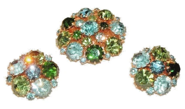 ARKE Blue Green Brooch & Earring Set Demi Parure