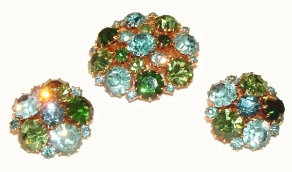 ARKE Blue Green Brooch & Earring Set Demi Parure - Image 2