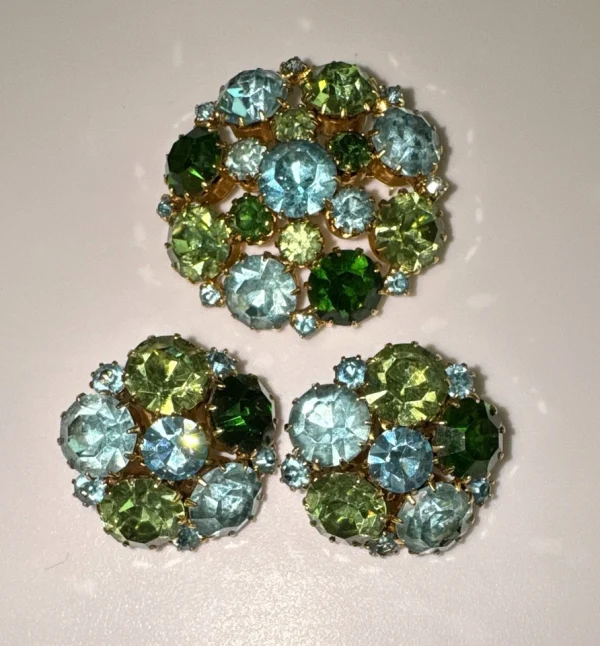 ARKE Blue Green Brooch & Earring Set Demi Parure - Image 6