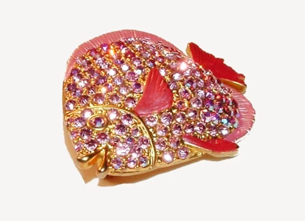 Vtg Pavé Pink Rhinestones TROPICAL FISH Brooch Gold Tone - Image 2
