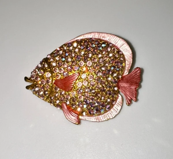 Vtg Pavé Pink Rhinestones TROPICAL FISH Brooch Gold Tone - Image 4