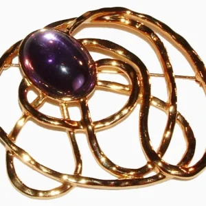 Vtg Brooch Spiral Purple Cabochon Large GOLDEN WEB
