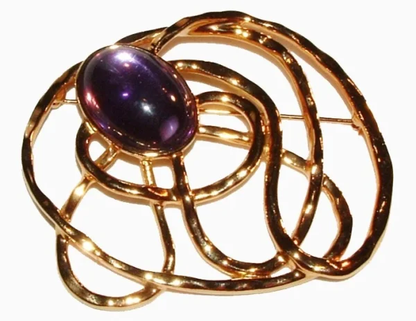 Vtg Brooch Spiral Purple Cabochon Large GOLDEN WEB