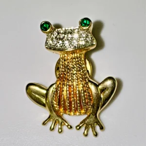 FROG w/ Pavé Rhinestones Gold Tone Brooch Pin
