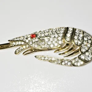 Shrimp Shellfish Genuine Austrian Crystals Pin Brooch