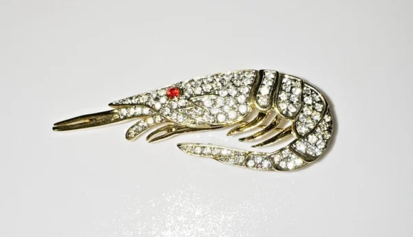 Shrimp Shellfish Genuine Austrian Crystals Pin Brooch