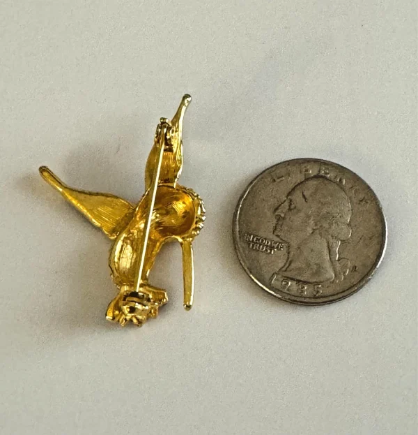 Vtg Green & Blue Enameled Humming Bird In Flight Rhinestone Eye Brooch - Image 4