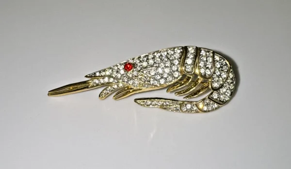 Shrimp Shellfish Genuine Austrian Crystals Pin Brooch - Image 2