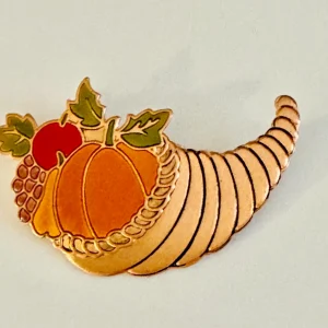 Vtg Cornucopia Fall Harvest Enamel on Copper Brooch