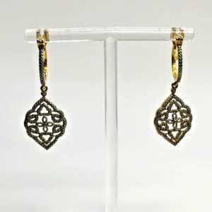 Vtg Two-Tone Stamped Karis Sts Boho Style Dangle Earrings