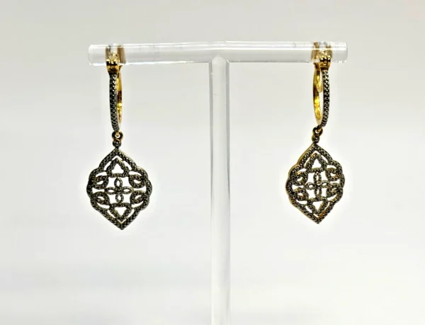 Vtg Two-Tone Stamped Karis Sts Boho Style Dangle Earrings