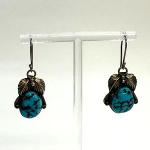 Vtg Sterling Silver Turquoise Native Earrings Signed BJ
