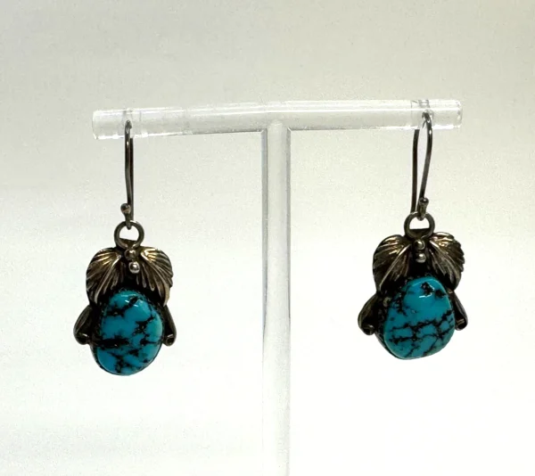 Vtg Sterling Silver Turquoise Native Earrings Signed BJ