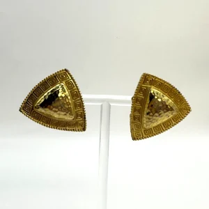 Vtg Whiting & Davis Gold Tone Earrings w/Greek Key Meander & Hammered Pattern