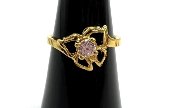 Vtg Gold Tone COP 1989 Castings On Parade Butterfly Pink Crystal Ring Sz 5 - Image 2