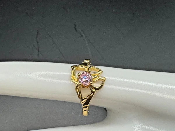 Vtg Gold Tone COP 1989 Castings On Parade Butterfly Pink Crystal Ring Sz 5 - Image 3