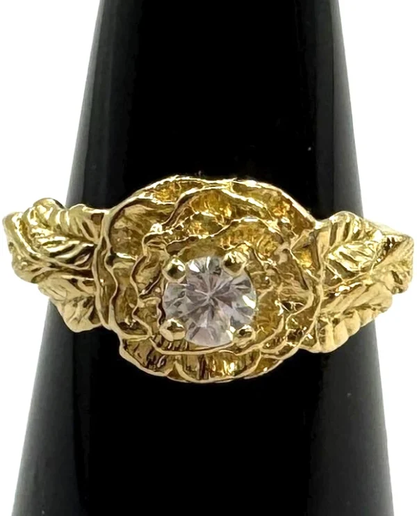 Vtg Gold Tone COP 1989 Castings On Parade Rose Clear Crystal Ring Sz 5.25
