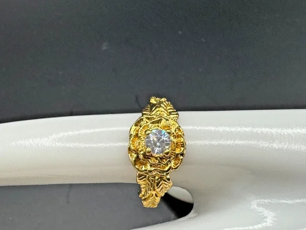 Vtg Gold Tone COP 1989 Castings On Parade Rose Clear Crystal Ring Sz 5.25 - Image 2