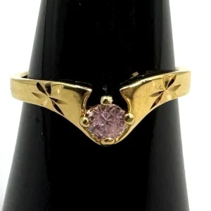 Vtg Gold Tone COP 1988 Castings On Parade Pink Crystal Ring Sz 7