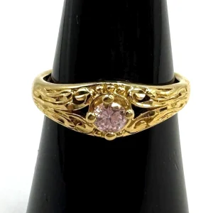 Vtg Gold Tone COP 1989 Castings On Parade Pink Crystal Ring Sz 8.25