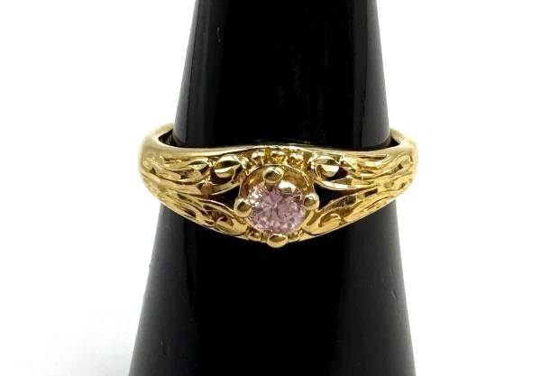 Vtg Gold Tone COP 1989 Castings On Parade Pink Crystal Ring Sz 8.25